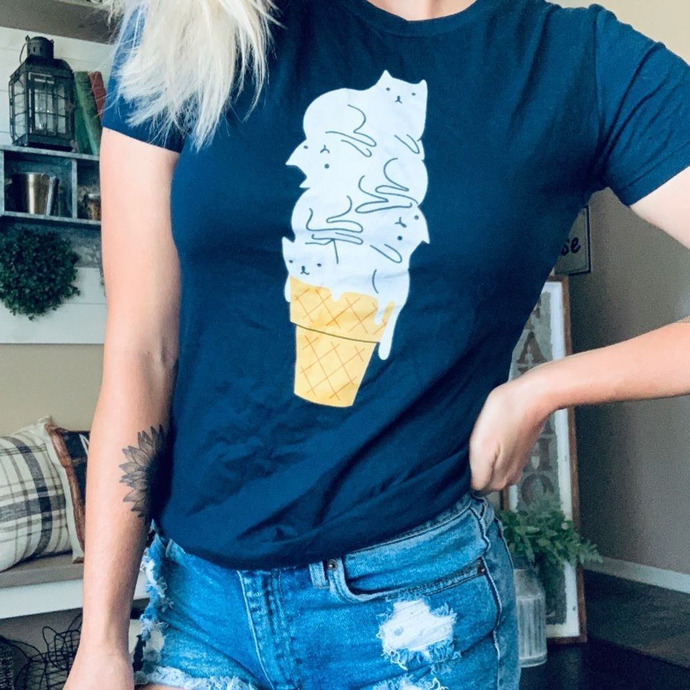 Next Level Apparel Navy Cat Ice Cream Tee